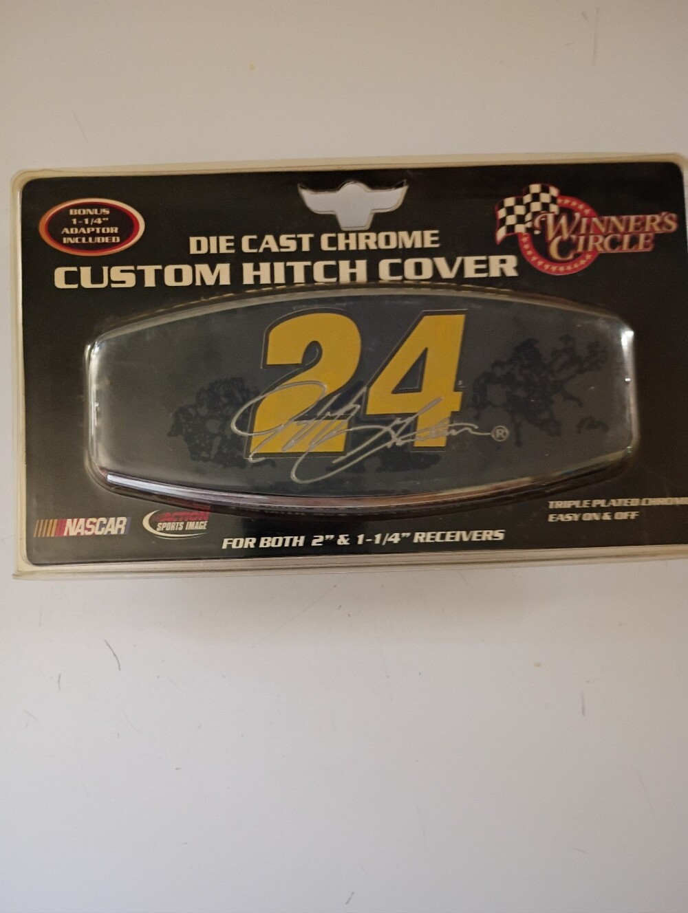 Nascar Winner's Circle Black and Yellow Die Cast Chrome Custom Hitch Cover